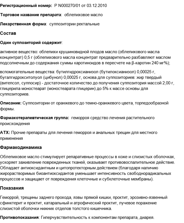 Облепиховые свечи (свечи с облепиховым маслом), инструкция по применению