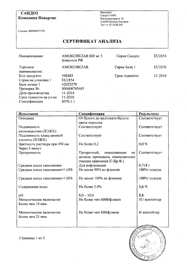 Амоксиклав - 100 отзывов, инструкция по применению