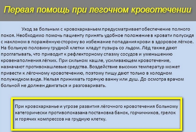 Признаки легочного кровотечения и неотложная помощь
