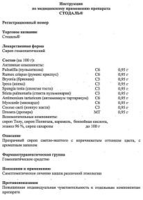 Стодаль от кашля для детей: инструкция по применению сиропа и отзывы, цены